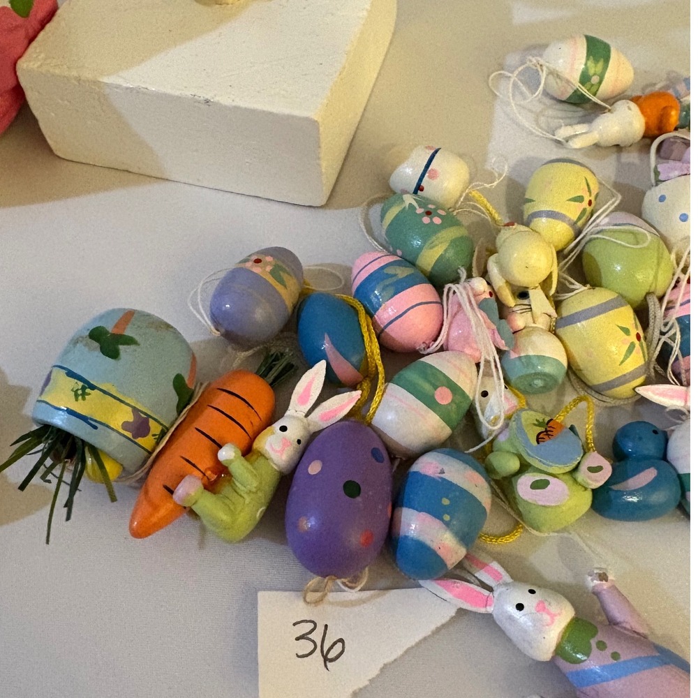 2 Easter Egg Trees with 36‎ Wooden Ornaments Spring Decor Rabbits Ducks Chicks - Picture 9 of 9
